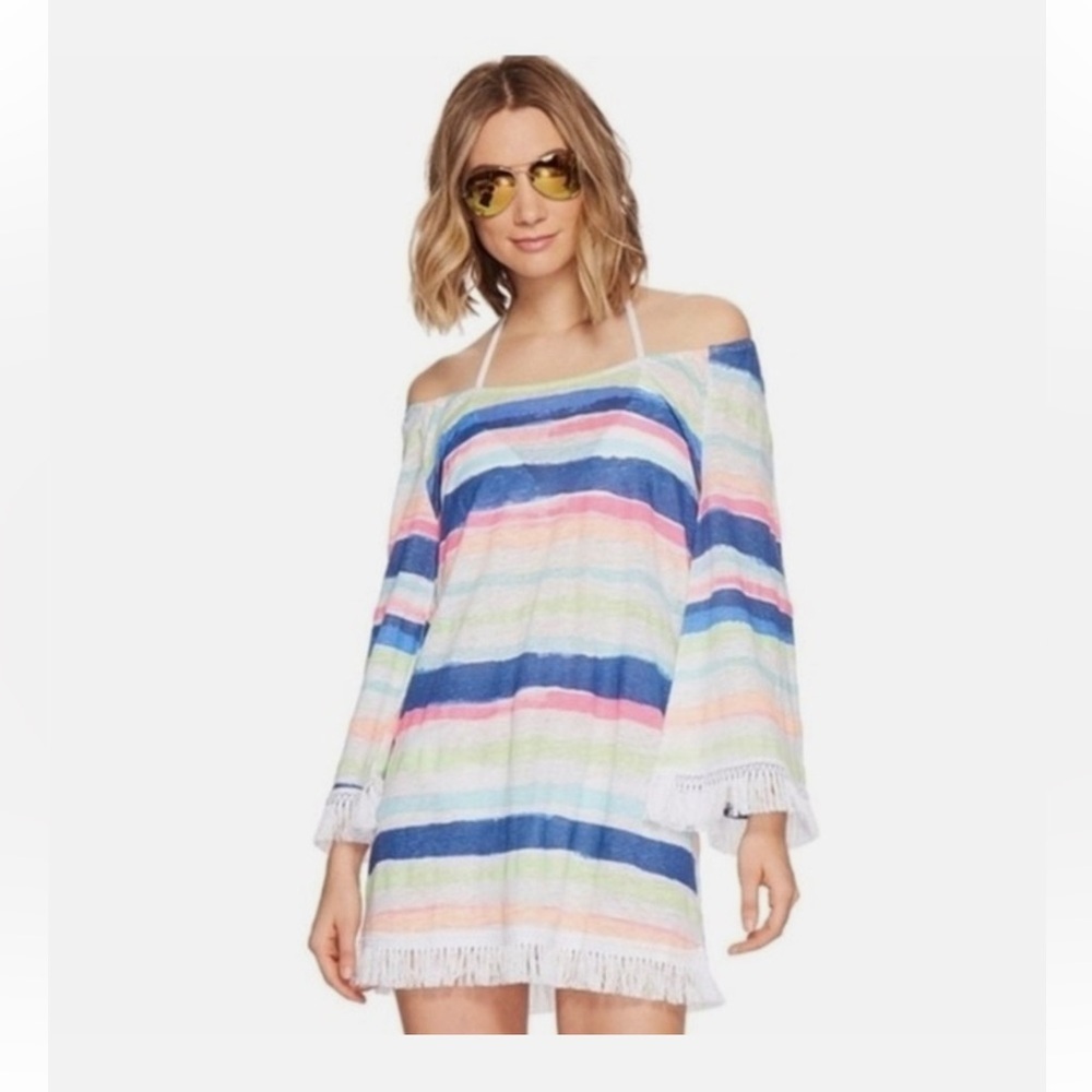 Lilly Pulitzer 100% Linen Getaway Swim Cover-Up Cats Meow Stripe Size XS